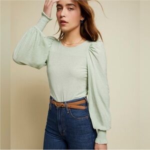 Nation LTD Abigail Festival Smocked Long Sleeve Tee in Green SZ S EUC